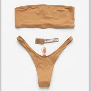 SKIMS Swim Ochre Bandeau Bikini Set - Bandeau Top 0777 & Micro Tanga Bottom 0147